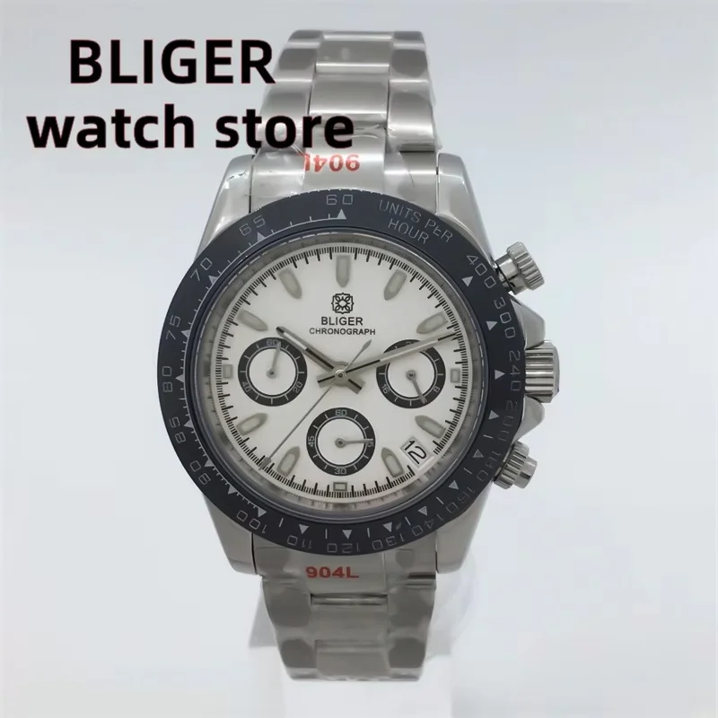 

BLIGER 39 мм кварцевые часы с секундным таймером, модные деловые мужские часы VK63, механизм, светящийся белый циферблат, мужские часы с датой