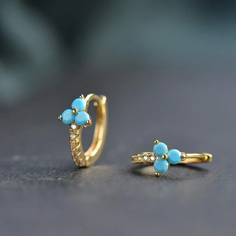 CAOSHI Chic Blue Flower Hoop Earrings Female Daily Jewelry Teen Girls Gift Dainty Gold Color Ear Loops Accessories for Women
