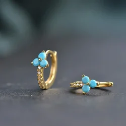 CAOSHI Chic Blue Flower Hoop Earrings Female Daily Jewelry Teen Girls Gift Dainty Gold Color Ear Loops Accessories for Women