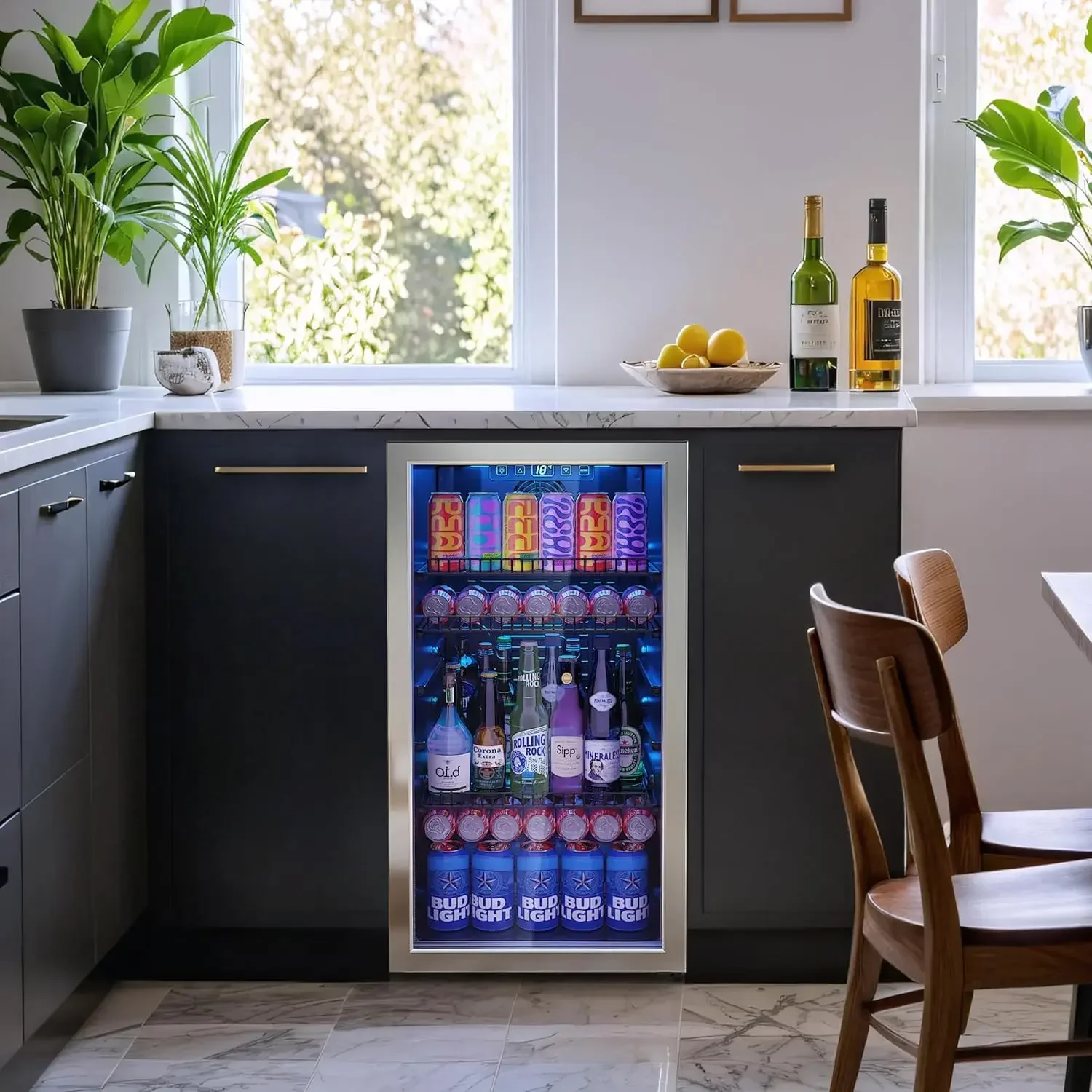 Beverage Refrigerator Cooler-Mini Fridge Freestanding Cooler with Glass Door, Adjustable Shelves & Digital Temperature