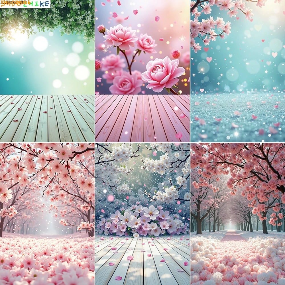 

Spring Floral Flower Green Grass Wall Photography Background Garden Blossom Tree Wood Backdrop Wooden Photo Studio Props