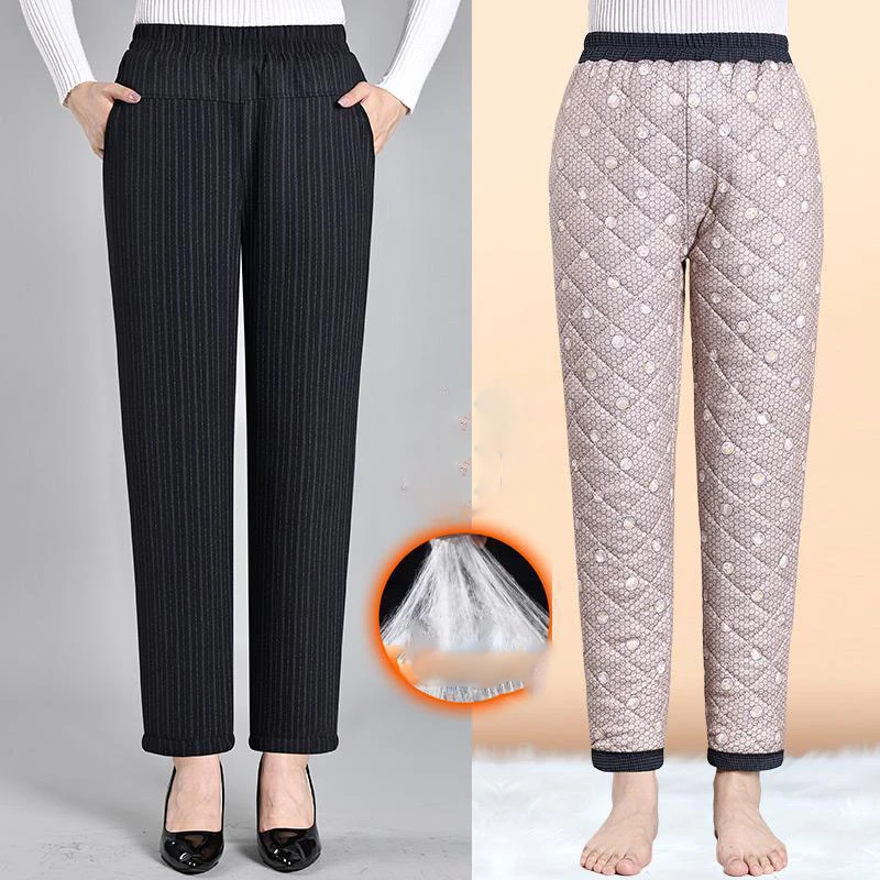 Winter Thicken Warm Pants 2023 Middle-aged And Elderly Women's Casual High Elastic Waist Pants Mother Straight Trousers