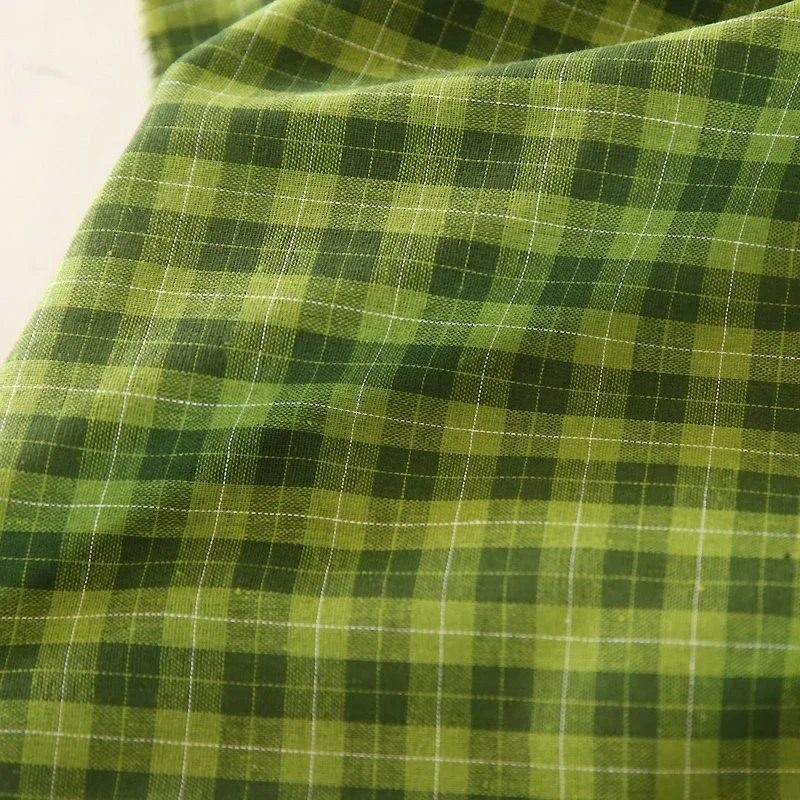 

Green Plaid Fabric Retro Nostalgic Polyester Cotton Linen Yarn-Dyed Fabric Dress Curtain Tablecloth DIY Handmade Fabric 1/2/5m