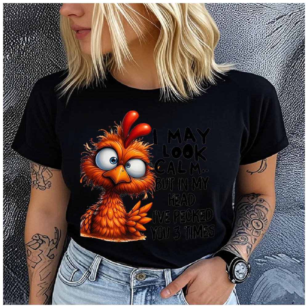 men Women's Cotton 100% Fun cartoon chicken Print T-shirt Loose round Neck Casual Short Sleeve Fashion Top  Clothing Summer
