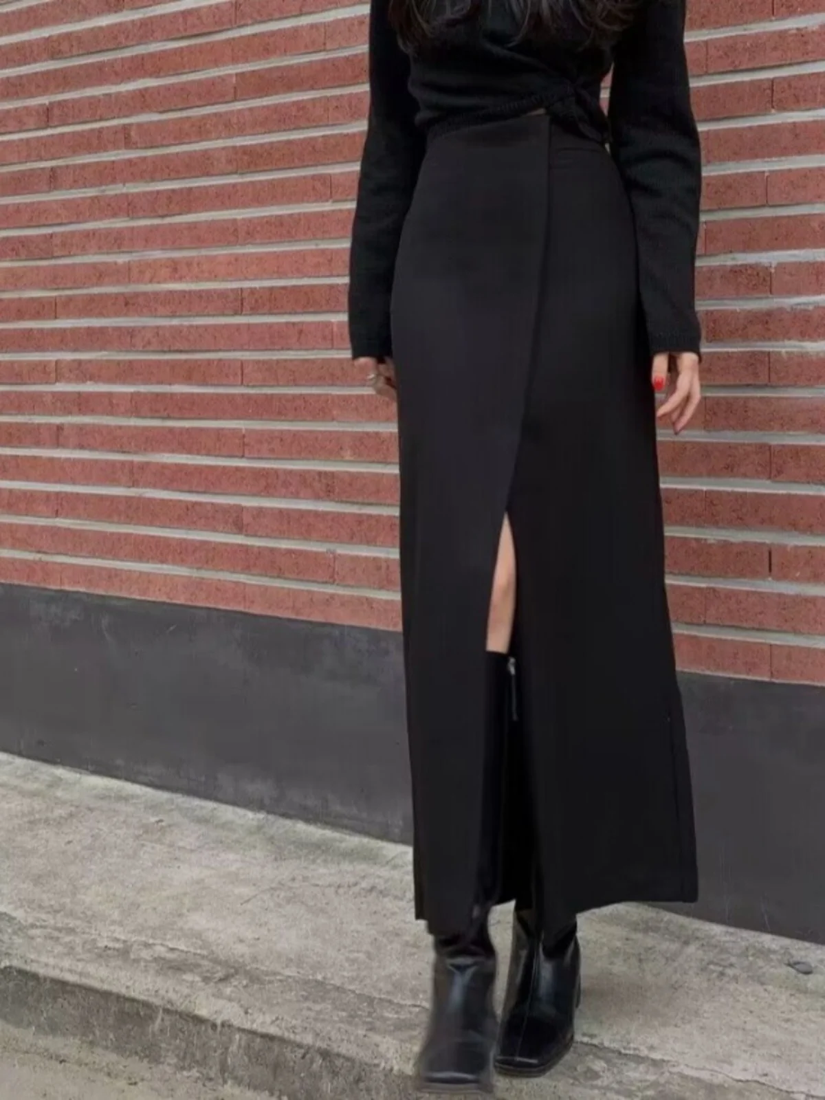 

Faionable Mid-Length Asymmetrical Split Women's Skirt High Waist A-Line Korean Sle Commute Autumn High Quali Skirt