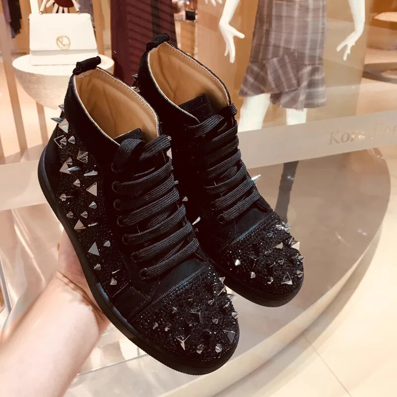 Hommes mode fête discothèque robe vache daim cuir bottes strass rivets chaussures marque designer appartements plate-forme cheville botas mâle