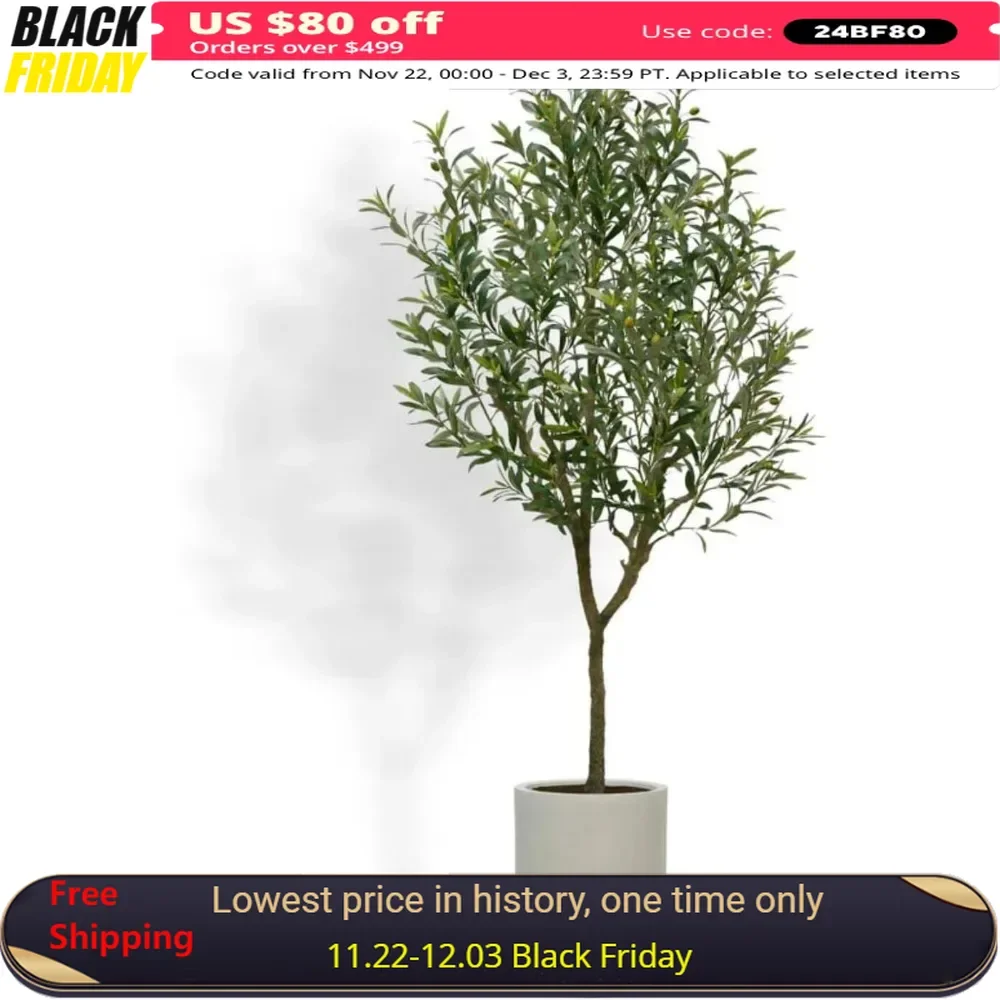 Faux Olive Tree, Premium Handmade Artificial Indoor Tree Stands 7' Tall, Lifelike-Leaves & Hand Painted Trunk,  Pot Included