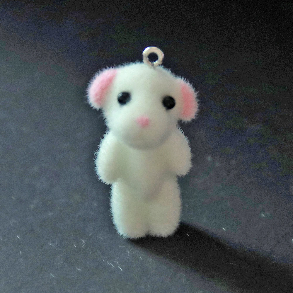 Diy 30Pcs 3D Kawaii Bear Flocking Charms Cartoon Animal Resin Pendant for Keychain Necklace Earrings Accessories Making Material