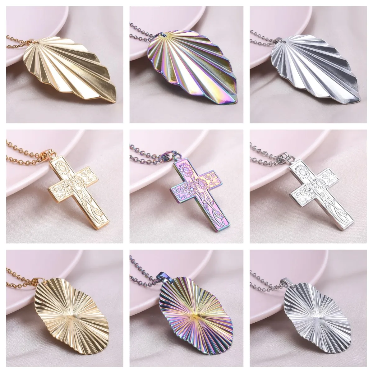 1pc Creative Leaf/Cross Necklaces For Women Plant Pendant Fashion Chain Stainless Steel Necklace Wedding Metal DIY Jewelry Gift