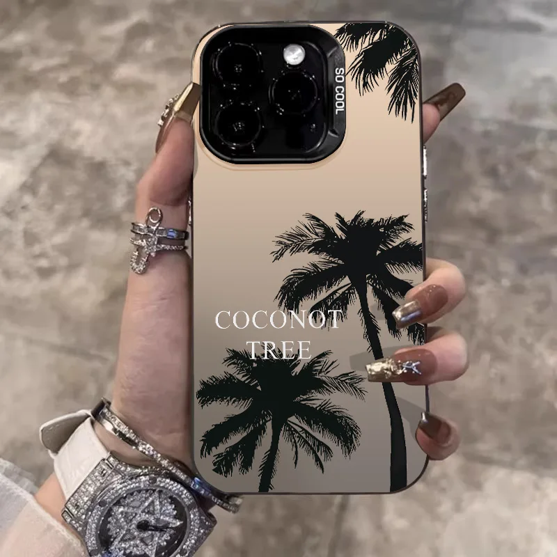 Summer Coconut Etui na telefon iPhone 14 15 Pro Max 11 12 13 Pro X XR XSMax 7/8 14 Plus Mini Laser Plated Shockproof Bumper Cover