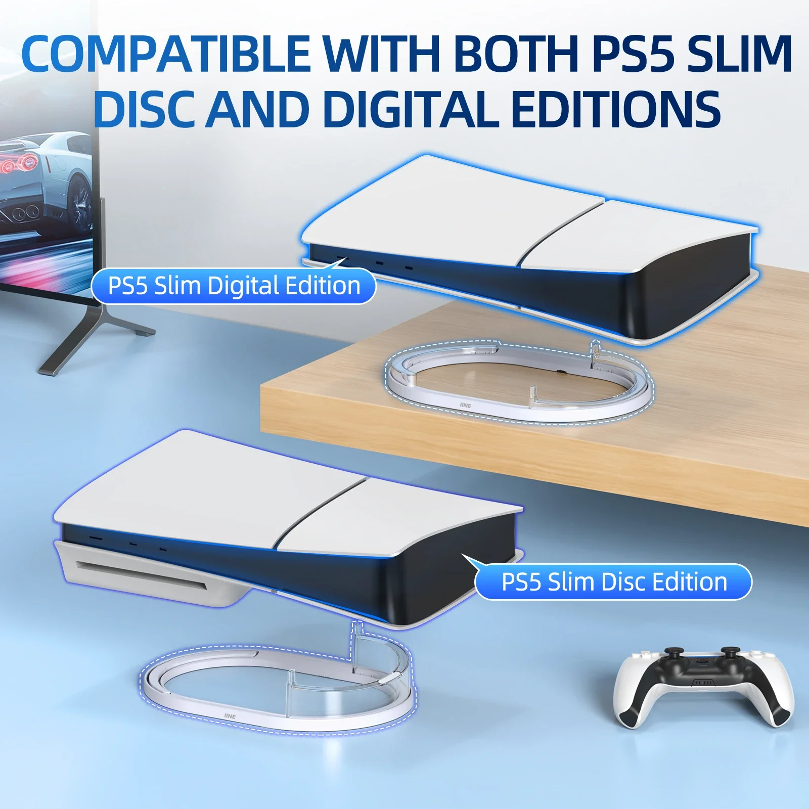 IINE Horizontal Stand Compatible With PS5 Slim Disc&Digital Edition Easy installation Anti-Slip Anti-Drop Stand