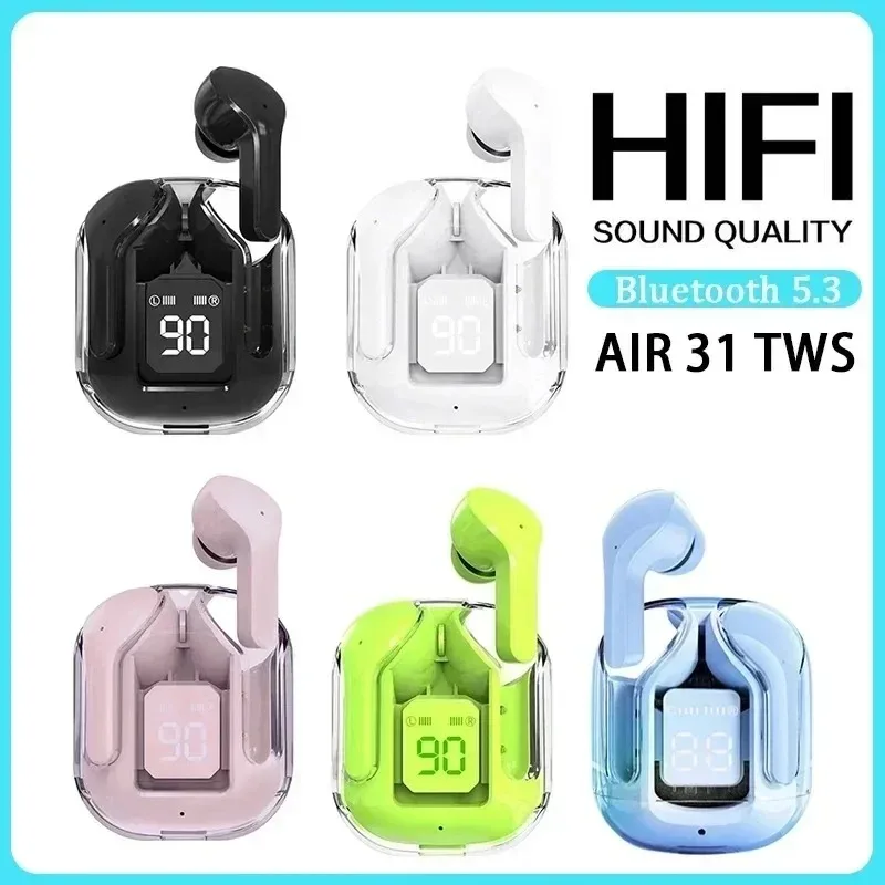 T2 Wireless Bluetooth Earphones Transparent LED Display Hi-Fi Stereo Sound Headphones for iPhone Samsung Xiaomi Android Phones