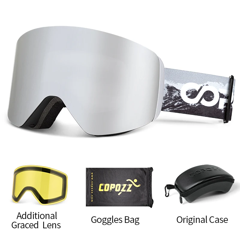 COPOZZ OTG Ski Goggle Snowboard Mask For Men Women Yellow Lens Case Eyewear Kit Cylindrical UV400 Protection Snow Glasses 