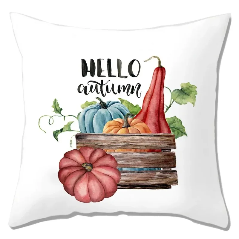 Home Decor Thanksgiving Cushion Cover Farmhouse Sofa Cushion Cover Pumpkin Maple Leaf Print Pillowcase funda de almohada