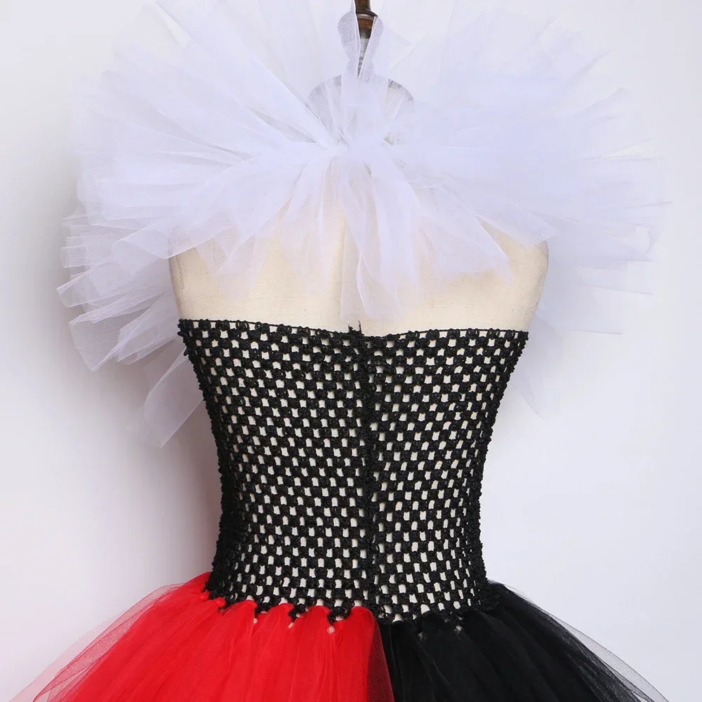 Queen of Hearts Costume for Girls Fancy Carnaval Party Dresses Wonderland Red Queen Tutu Princess Dress Kids Halloween Costumes