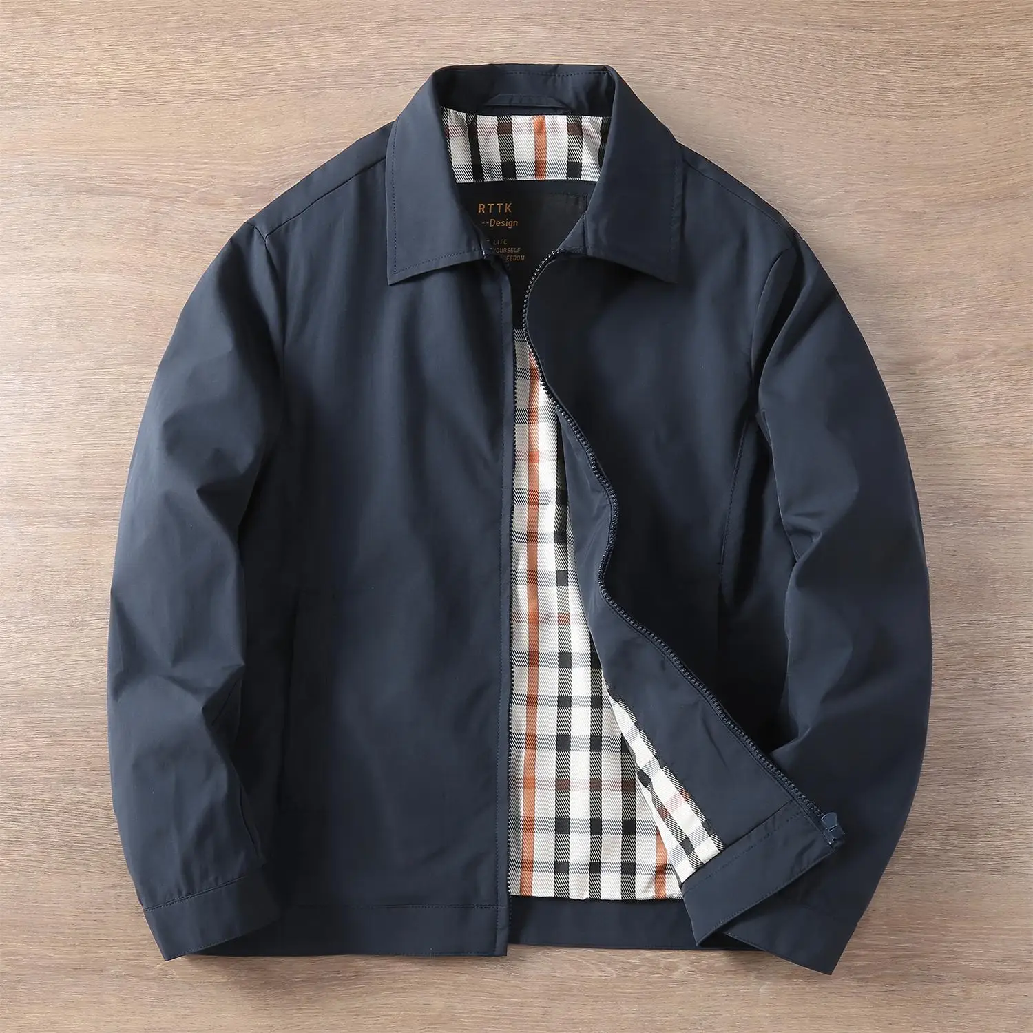 2025 Spring and Autumn New American Retro Long Sleeve Lapel Business Casual Jacket Men's Slim Versatile Daily Zipper Pocket Coat