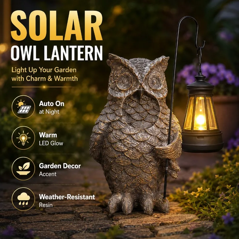

Owl Lantern Ornament Solar Light Balcony Garden Decoration Courtyard Outdoor Creative Resin Animal Sculpture Landscape Light