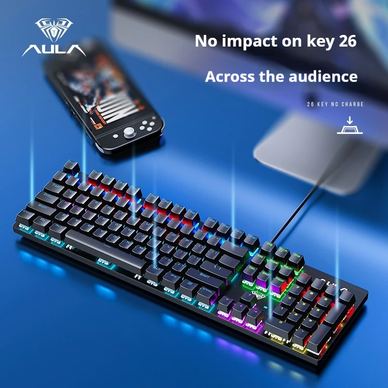 S2022 Wired 104-Key Mechanical Keyboard Green Shaft Usb Desktop Computer Notebook Mechanical Gamer Keyboard Shine Through Keycap