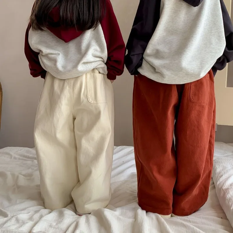 Children Solid Color Casual Pants 2023 Spring Autumn Boys and Girls Korean Loose Straight Wide Leg Pants  pants