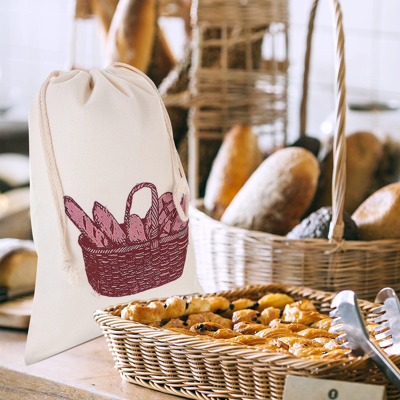 

Washable Tote Bag Bread Bags Cloth Grocery Storage Fabric Drawstring Vegetable Linen Pouch Reusable Organizer Home Dorm Travel