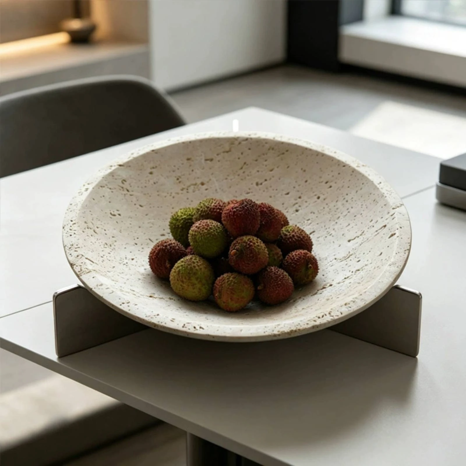 Tabletop Tray with Stand Minimalist Fruit Bowl with Stand Round Catchall Tray Stone-Look Fruit Holder Slim
