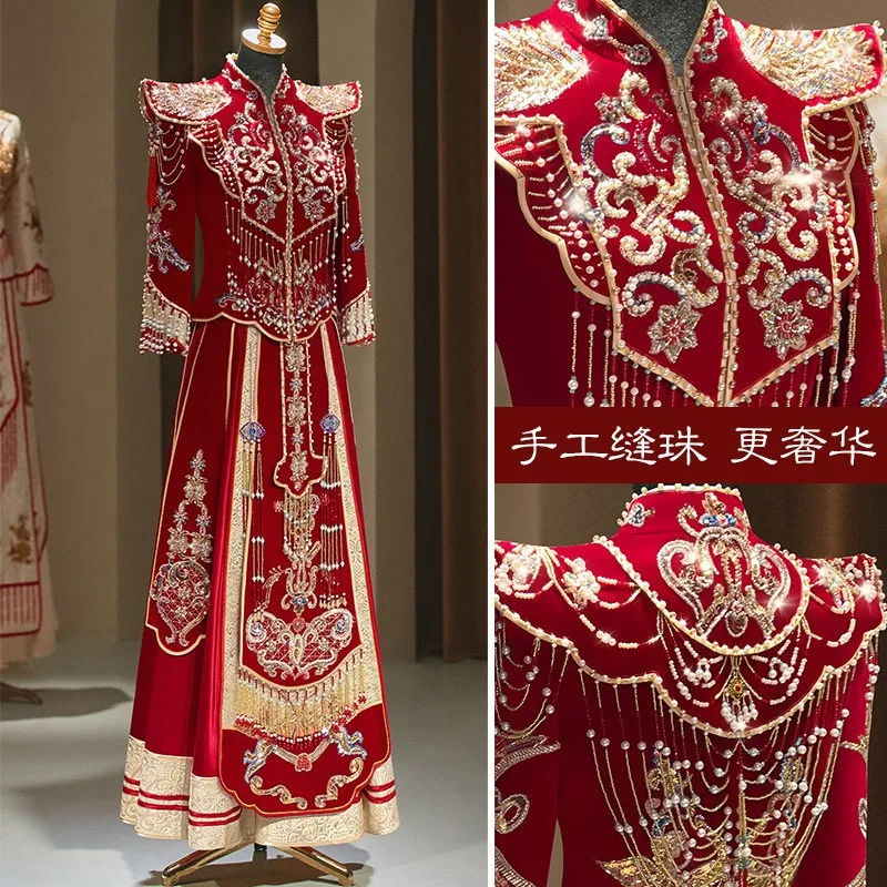 

Luxurious upturned shoulder velvet new heavy-duty dress