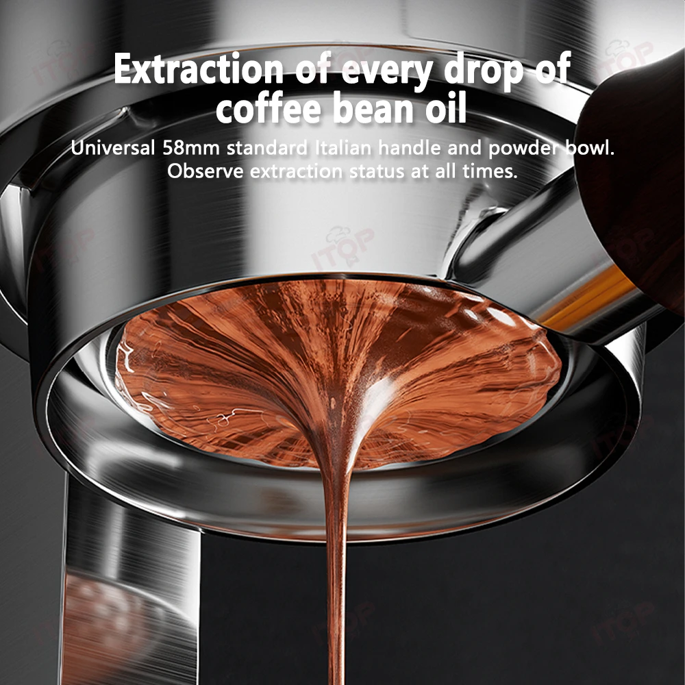 ماكينة صنع القهوة الإسبريسو المضغوطة يدويًا مقاس 58 مم من ITOP مع مقياس الضغط ماكينة صنع القهوة المصنوعة يدويًا 1-16 بار
