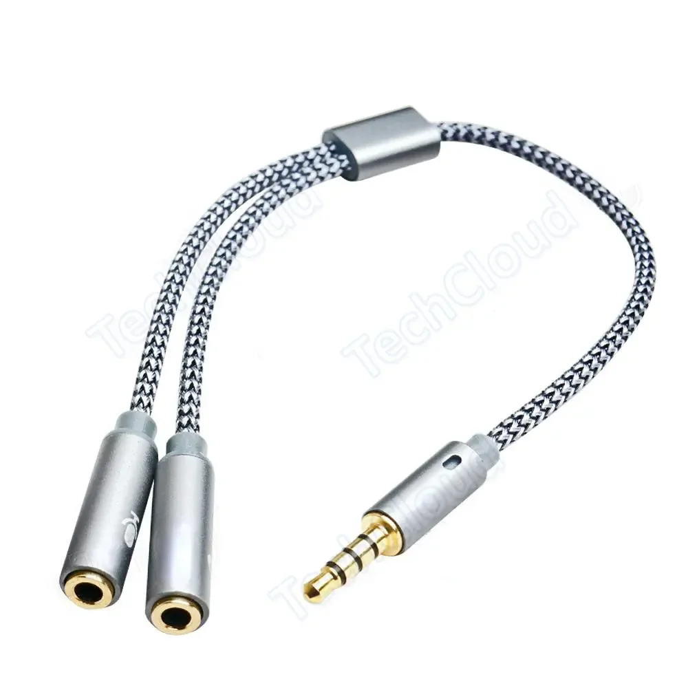 3.5Headphones Microphones Cable Adapter Rallonge Jack.Braided Nylon jack Splitter of Stereo Audio 1 in 2 out 3.5mm trrs Adapter,