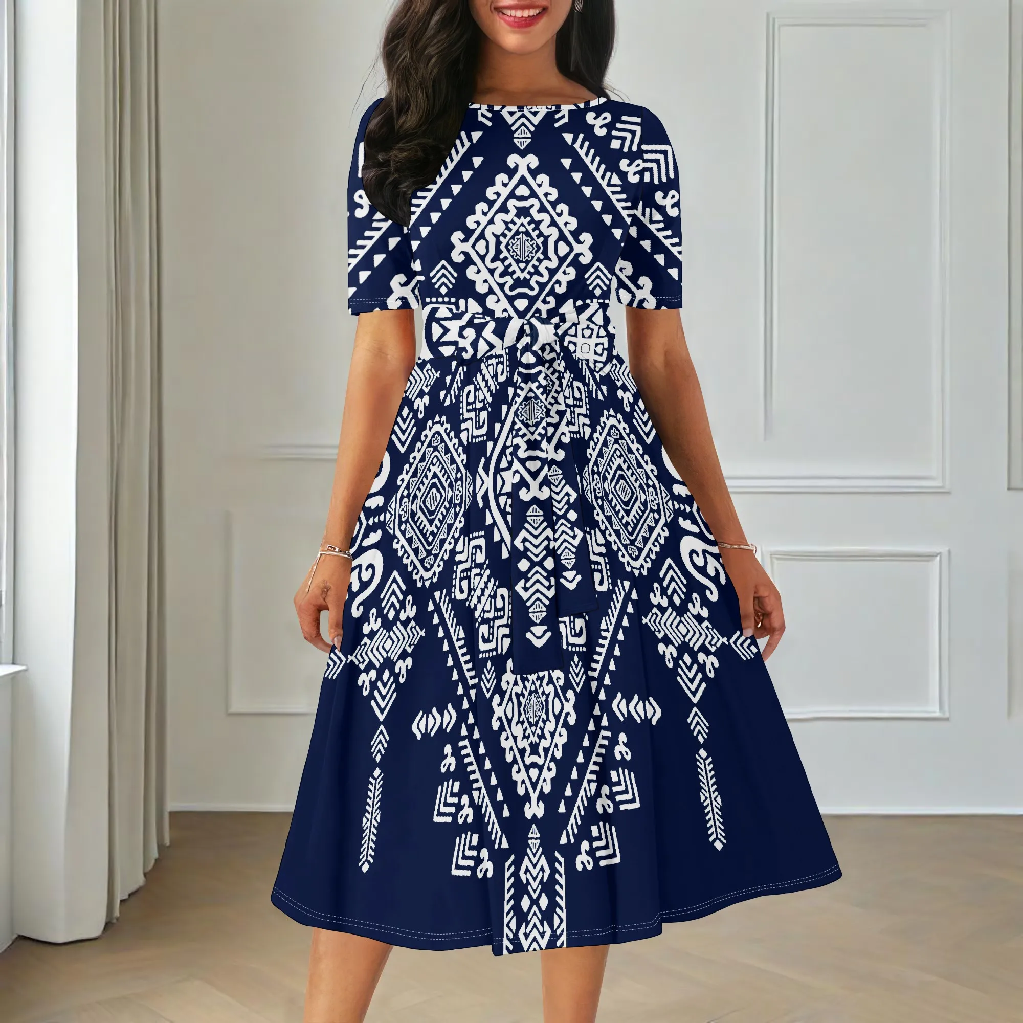 

Women's Summer Fashion Printed Short Sleeve Splits On Both Sides Maxi Dress for Sleeve Pocket Dress3D Printed