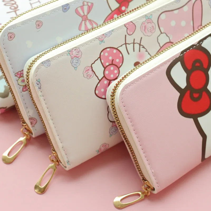 Sanrio Kawaii Hello Kitty Cinnamoroll My Melody Kuromi Pu Casual Money Bag Card Holder Wallet with Buttons for Women Men Gift