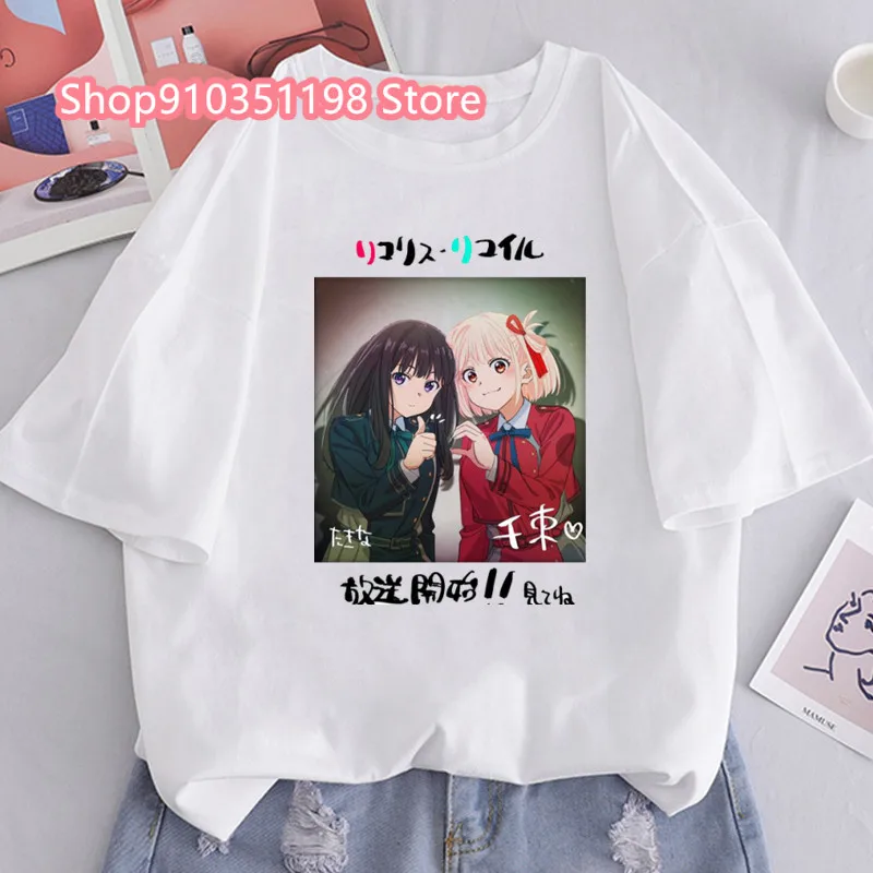 New Summer Lycoris Recoil Short Sleeve Japanese Animr Cosplay T-shirt Women T Shirt Harajuku Summer Y2k Clothes Tees Tops