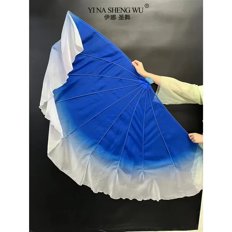 빅 사이즈 팬 베일 부드러운 쉬폰 원단 그라데이션 플로위 오픈 댄스 소품 유연한 손잡이 라운드 원형 성인 쇼 의상 신상품