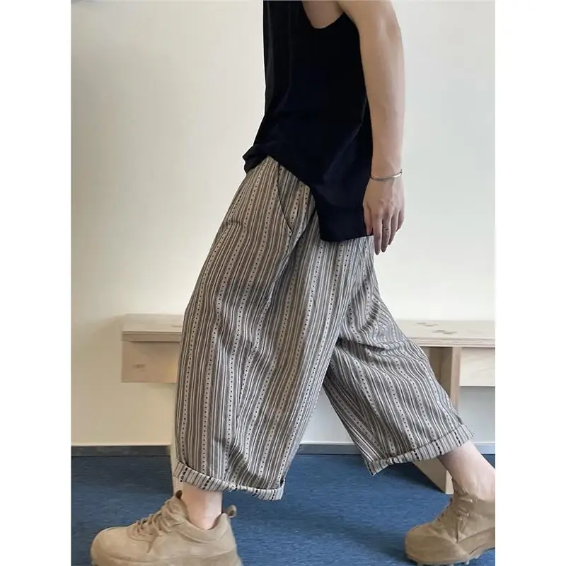 

Свободные широкие брюки с вертикальными полосками, большие размеры, 300 Pou, летняя новинка, мужская и женская одежда, прямые брюки-трубы