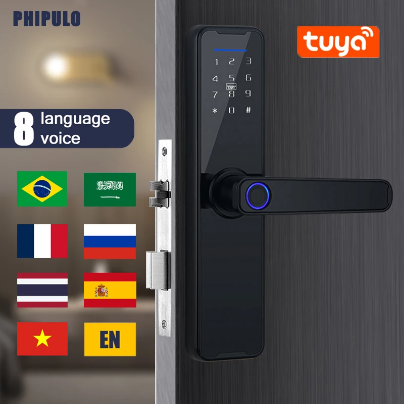 

PHIPULO Tuya WiFi Smart Lock Biometric Fingerprint Door Lock with Remote Keyless Unlocking Control for 30-65mm Door Thickn