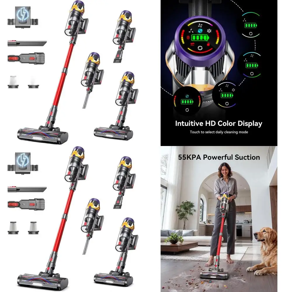 

Мощный беспроводной пылесос 650 Вт, 55 кПа, 70 минут работы, с сенсорным экраном, контейнером для пыли 1,8 л, защитой от запутывания, идеально подходит для дома, уборки после домашних животных и...