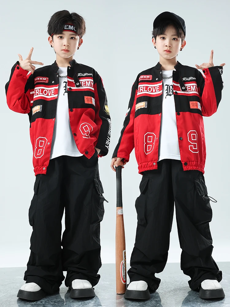 Fashion Kids Hip Hop Costume Jazz Performance Clothes Boys Motorcycle Jacket Black Hiphop Pants Girls Kpop Stage Outfits BL12605