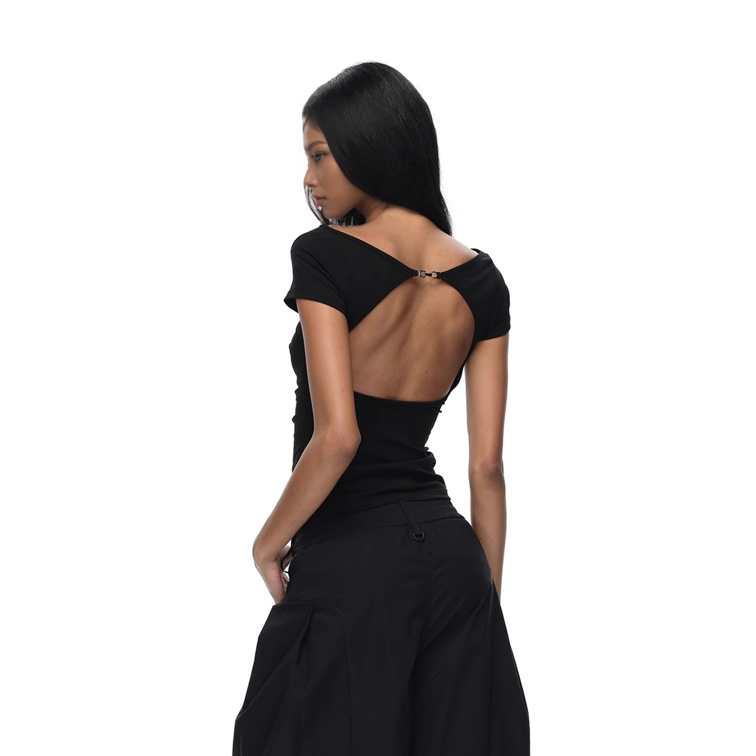 تي شيرت C-GEM-Women بدون أكتاف بدون ظهر - تصميم بسيط، مقاس نحيف، مقاس خصر، قميص علوي متعدد الاستخدامات بأكمام قصيرة