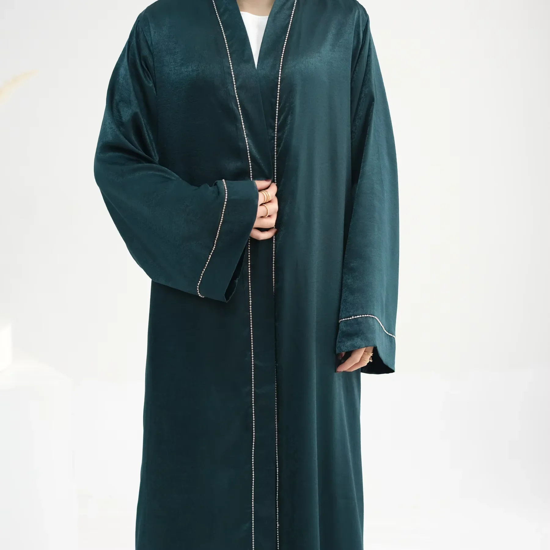 

Satin Open Abaya Kimono Cardigan Muslim Plain Edge Abayas for Women Dubai Luxury Turkey Ramadan Islamic Kaftan Party Hijab Dress