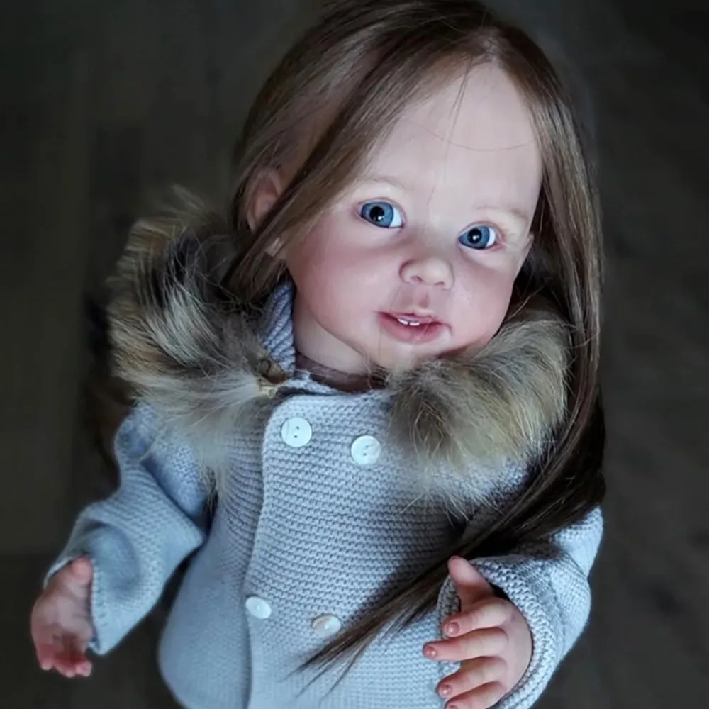 Lifelike 28inch Reborn Baby Doll Finished Toddler Girl Long Hair Cloth Body Doll