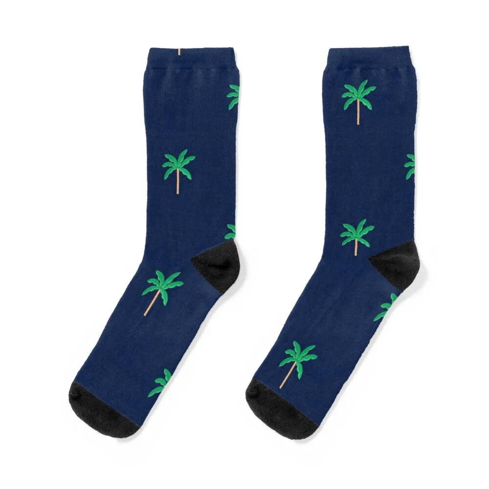 

Palm trees - Navy blue Socks fashionable with print Run winter Socks For Girls Men's