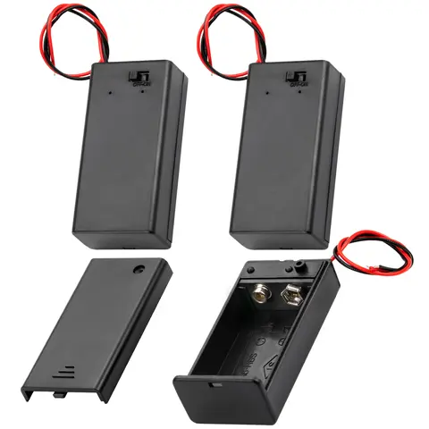 Support de batterie 9V, 3 pièces, support de batterie 9 volts avec couvercle de commutateur marche/arrêt, fils de plomb, boîte de batterie 9V, connecteur de boîtier de batterie 9 volts