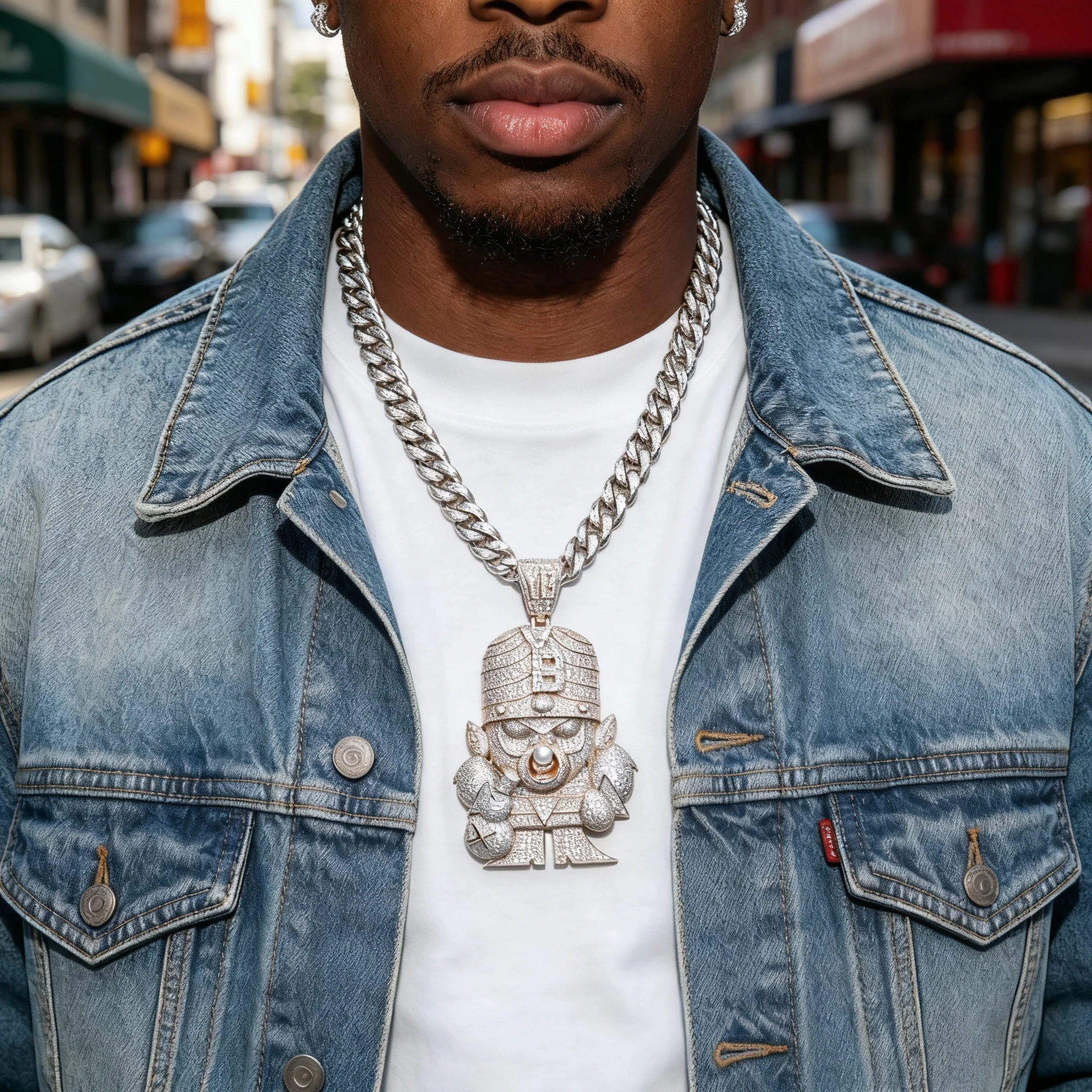 

Iced-Out Custom Mosaic-set moissanite “Hip-Hop Monkey with Money Bag” pendant—the perfect gift for Mother's Day and Father's Day