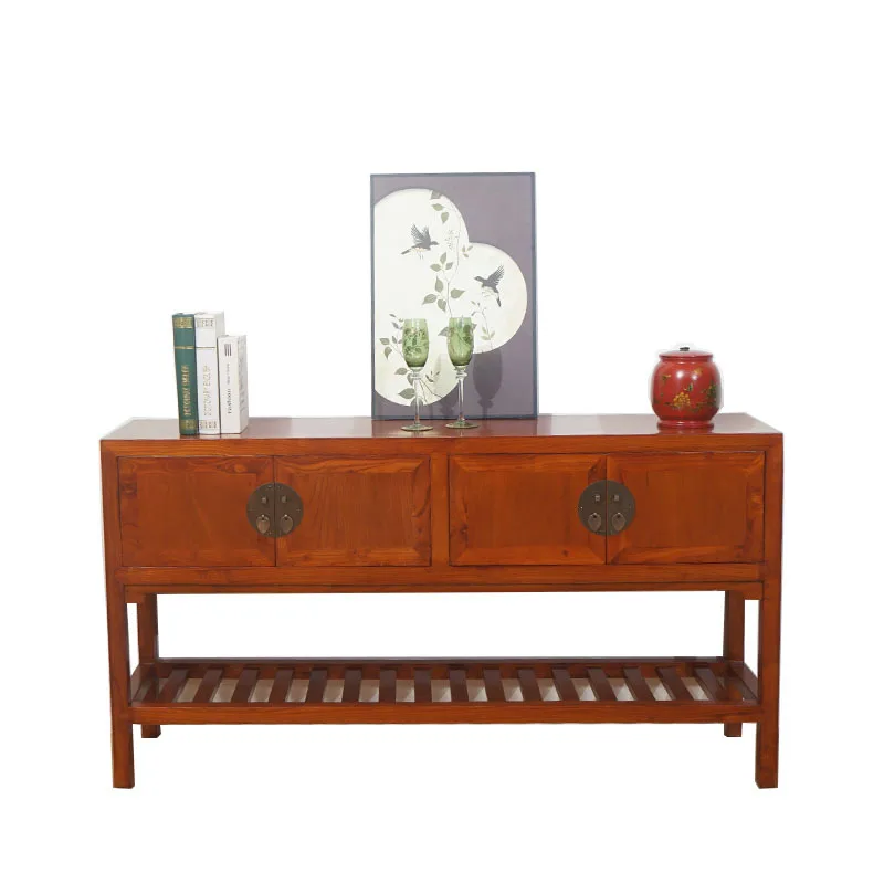 YJQ New Chinese style dining side cabinet All solid wood foyer porch cabinet Living room partition storage wine cabinet