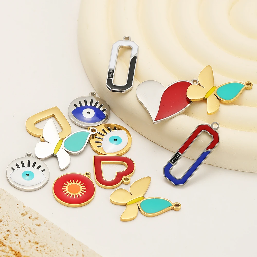 5 Stück Edelstahl-Emaille-Anhänger in Herz-, Schmetterlings- und Augenform für DIY-Schmuckherstellung, Halsketten, Ohrringe, Armbänder und Zubehör – Detail 4