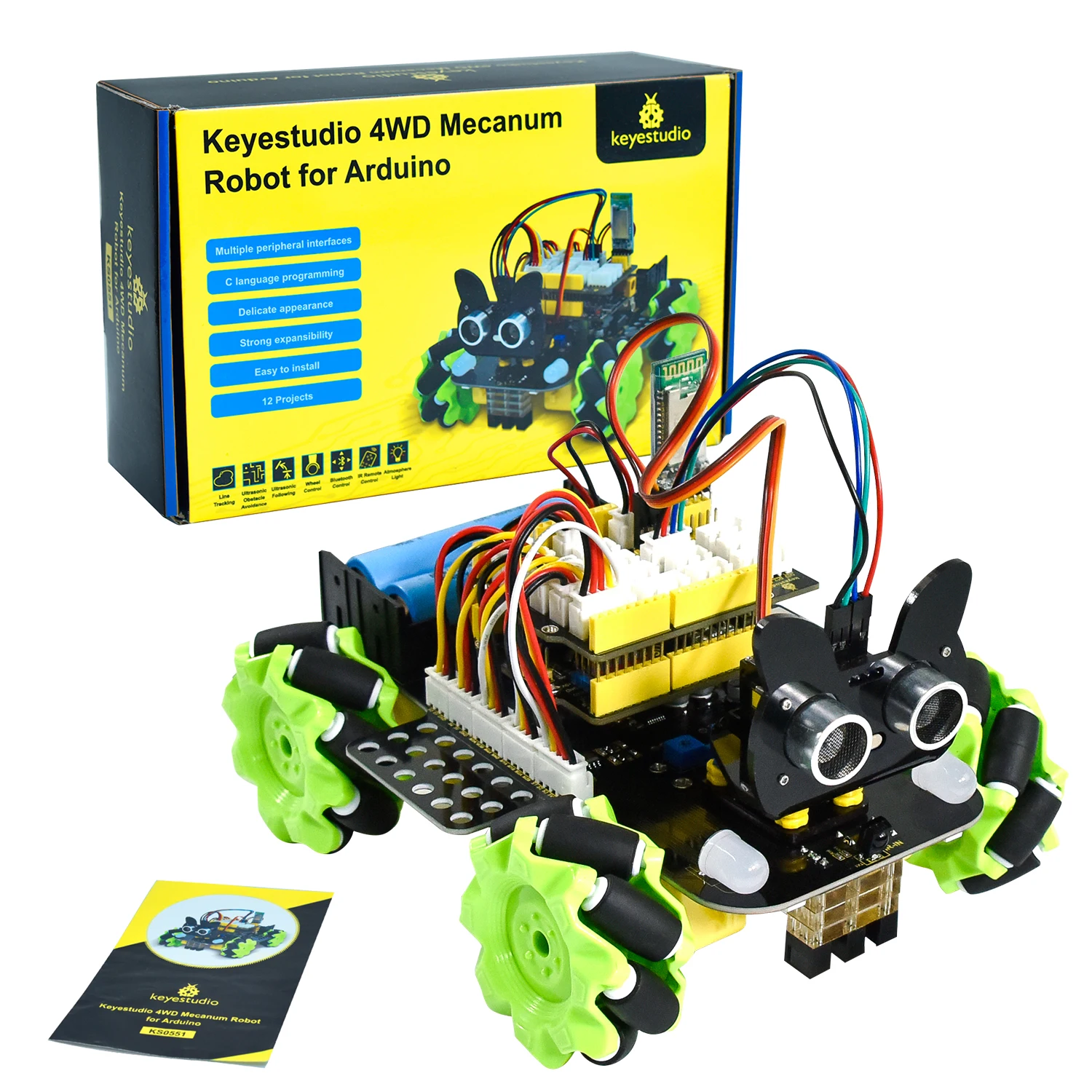 Keyestudio 4WD Mecanum Robot For Arduino Robot Car Kit DIY Electronic Kit 12 Programming Courses For Arduino Mecanum Robot Car