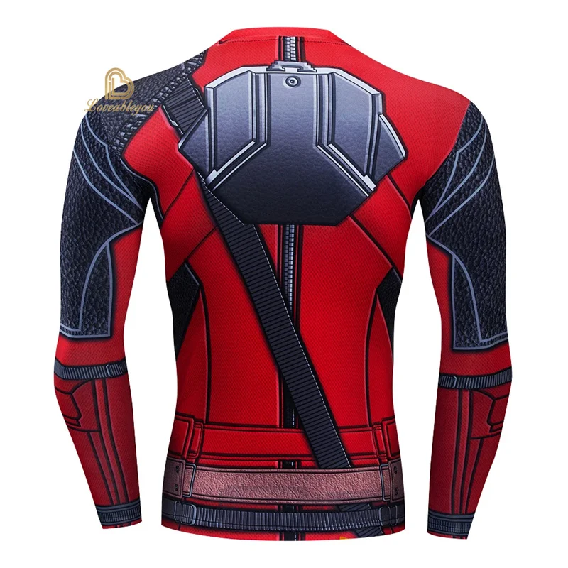 Summer Fitness T Shirt Men DEADPOOL 3D Printed Long Sleeve T-Shirt Compression Bodybuilding Cosplay Costume Tops for Male