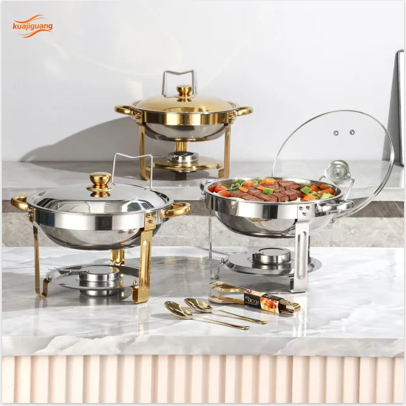 Hot Sale 4.5L Stainless Steel 201 Gold and Silver Hotel Food Warmer Elegant Chafing Dish for Catering Buffet Party Wedding