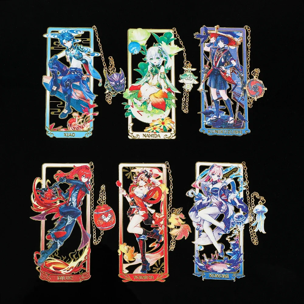 Creative 26 Styles Delicate Genshin Impacts Figure Metal Bookmarks for Books Lover Game Fans Gifts Birthday Cosplay Party Gifts