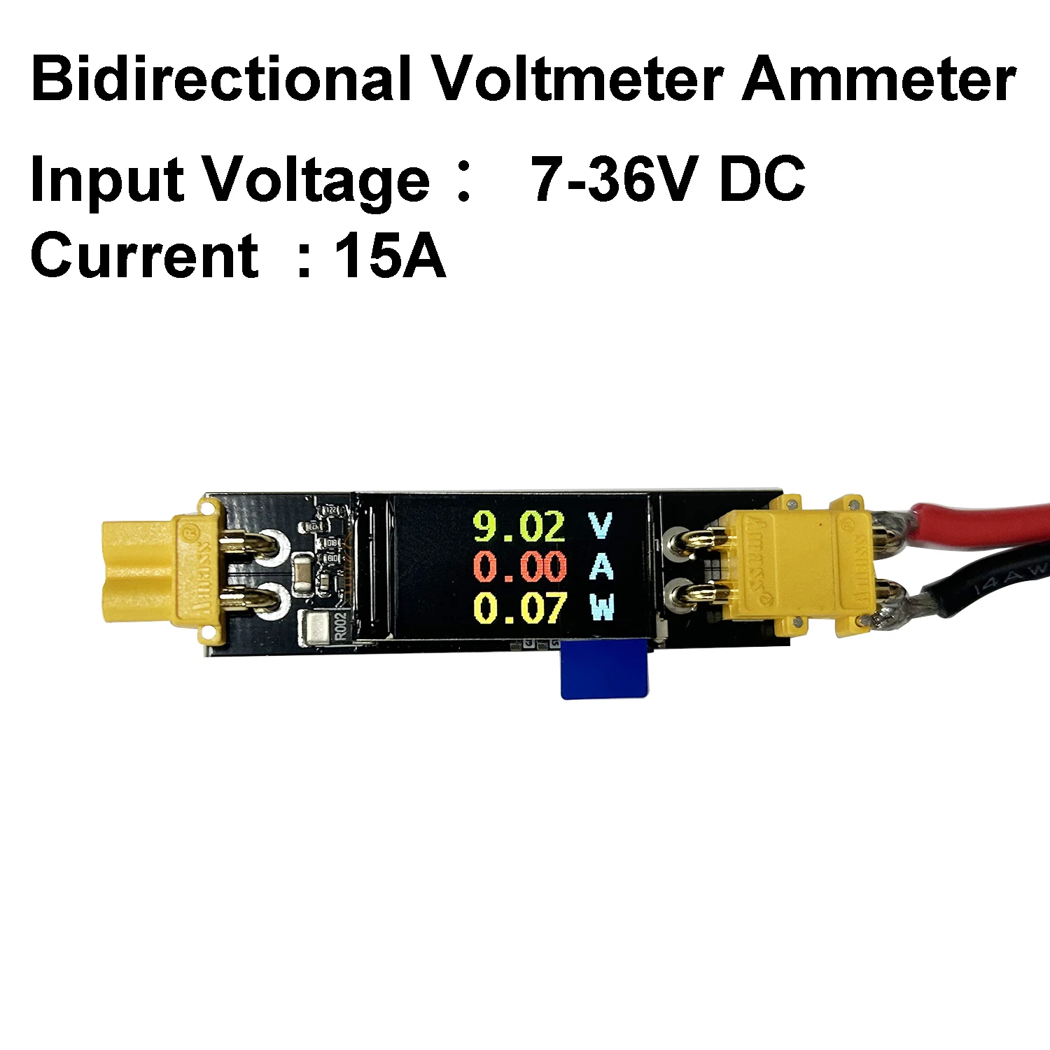 15A XT30 Bidirectional Voltmeter Ammeter POWER Meter DC Digital Display Voltage Current Battery Charging Discharging Monitor 12V