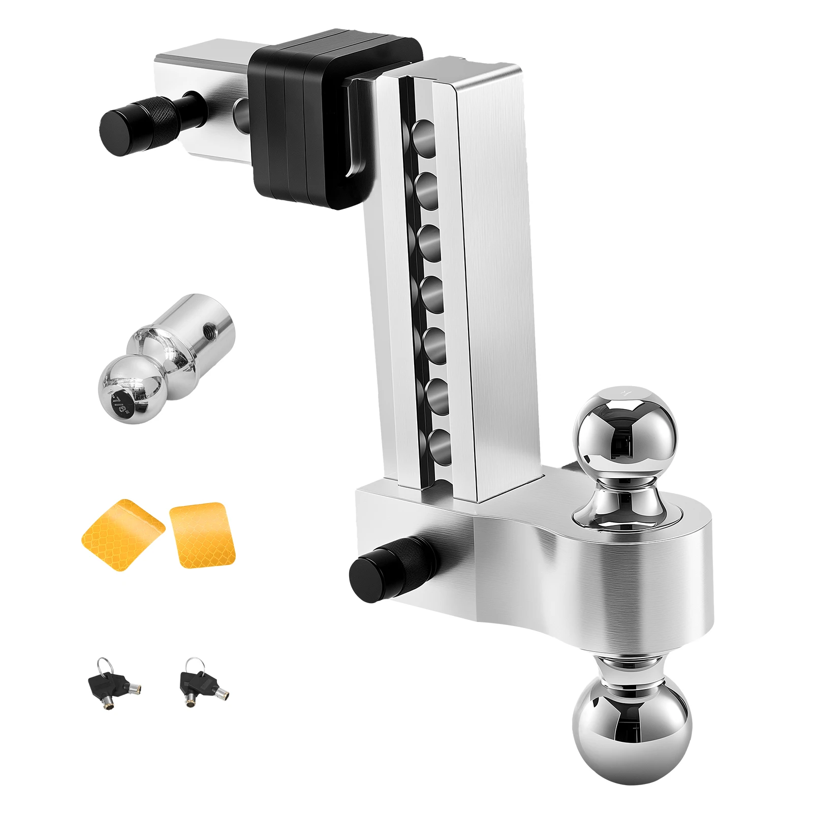 Adjustable Trailer Hitch, 8-Inch Drop Hitch, Tri-Ball Mount for 2-Inch Hitch Receiver, Trailer Ball Size 1-7/8